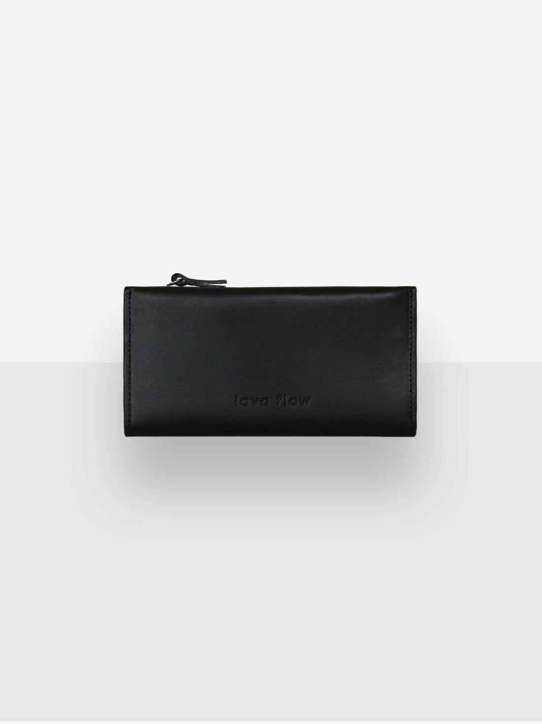 1. Studio shot of Lava flow Classic Leather Wallet TAAL in black, showcasing sleek design and embossed logo