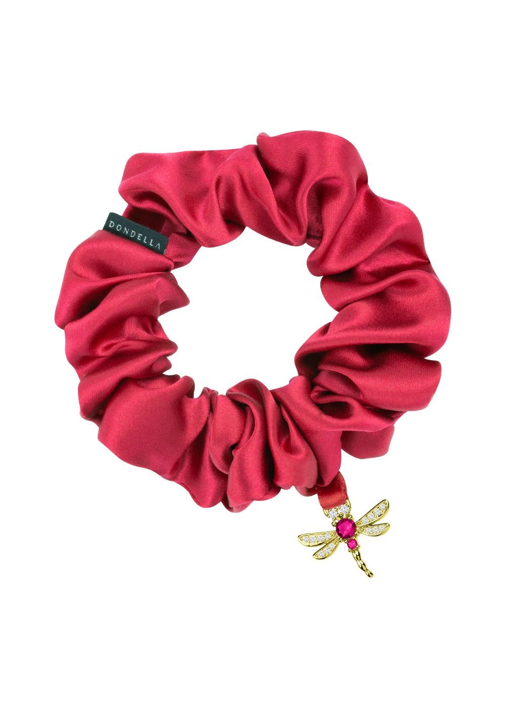 1. Woman wearing Olla Silk Ribbon Bracelet in dark red, styled as a hair accessory, showcasing satin finish and stainless steel ring