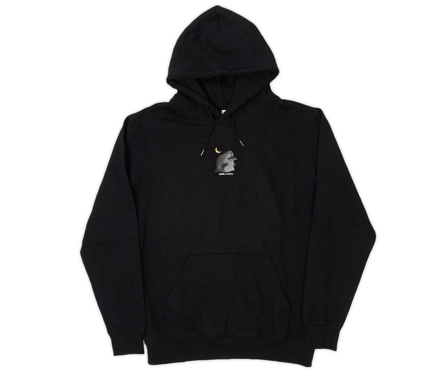 1. Cherry colored unisex organic cotton sweatshirt with 'Mom' embroidery on collar, hanging on wooden hanger