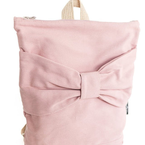 4. Close-up of Muni pink bow kids backpack highlighting bow detail