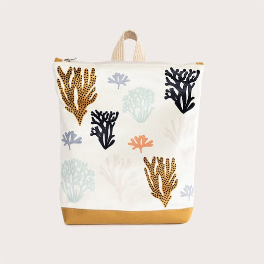 1. Kids' Corals backpack by Muni with playful coral pattern, shown in studio setting