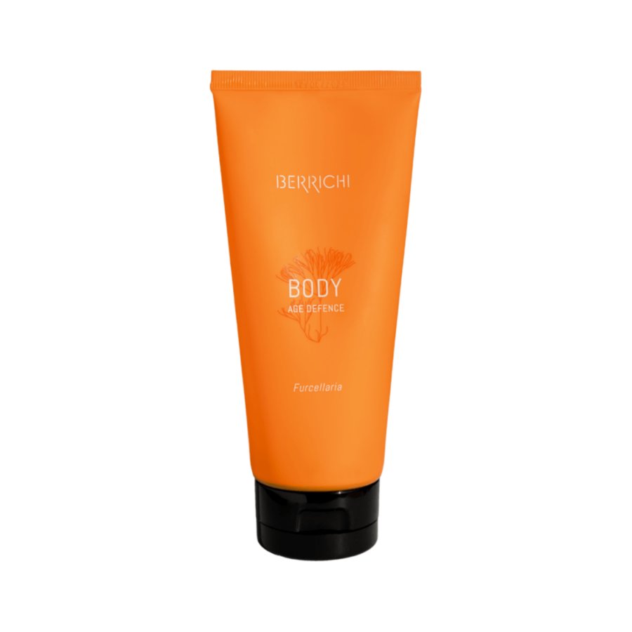 4. Woman applying Berrichi Age Defence BODY Cream to shoulder, demonstrating product use