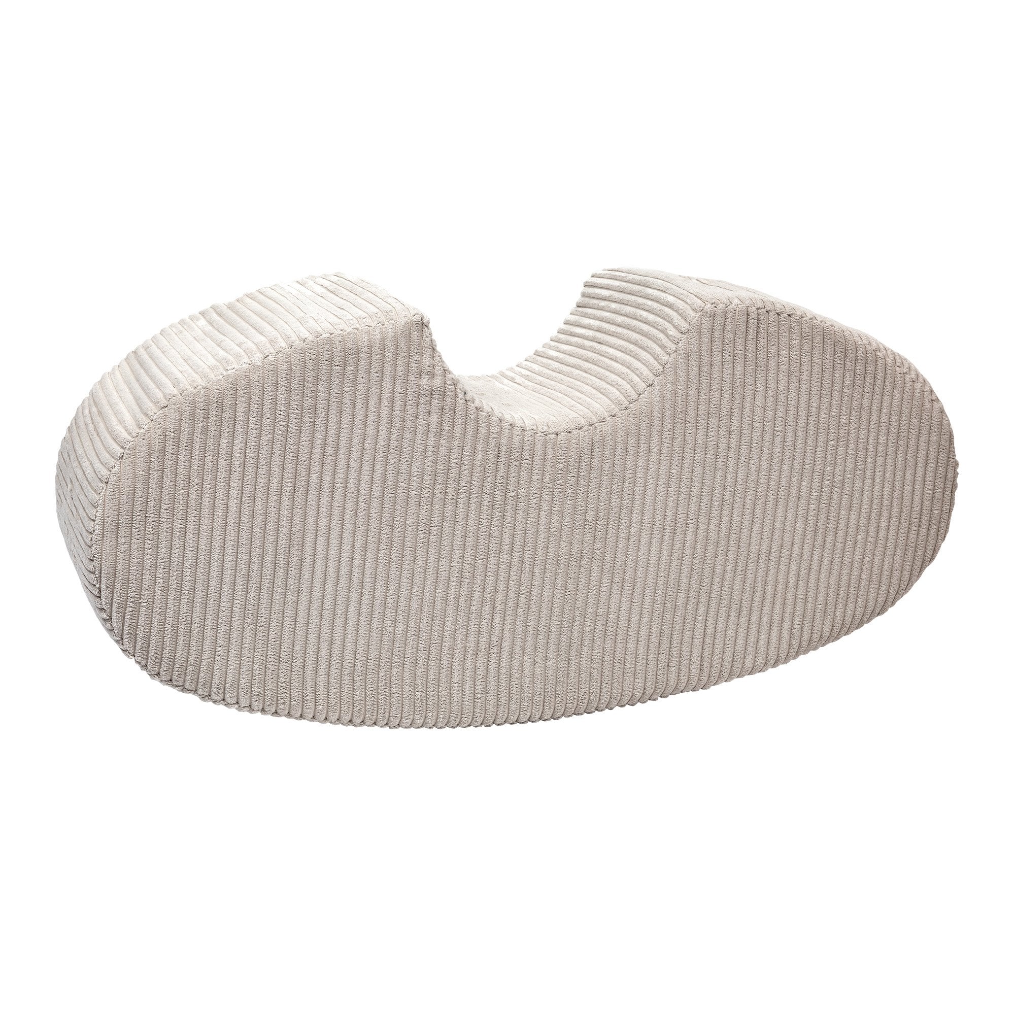 2. Ecru velvet bean-shaped foam module by MeowBaby with ribbed texture on a white background