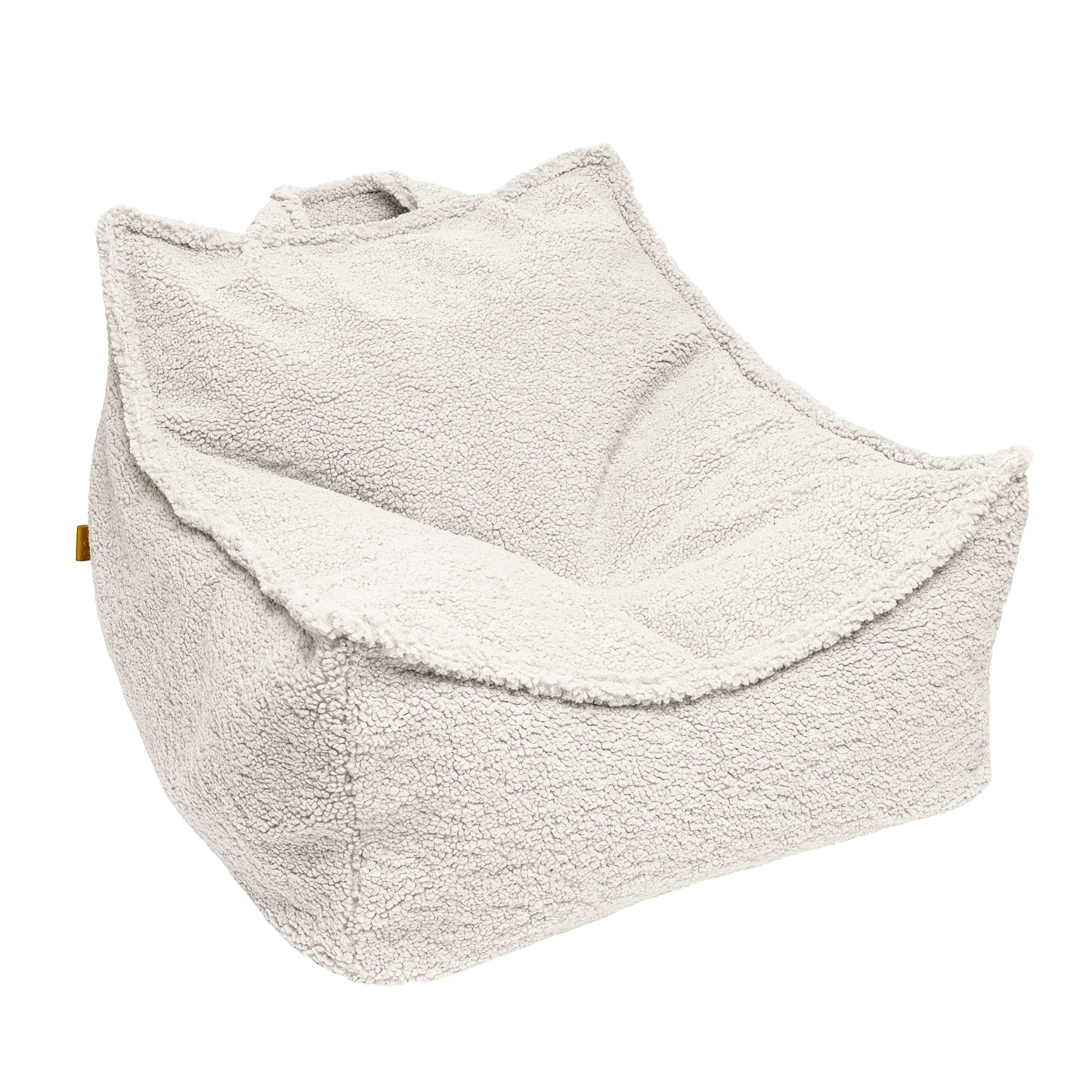 1. Cream-colored MeowBaby Bearly Sako Bag pouf with soft texture and handle, shown in a studio setting