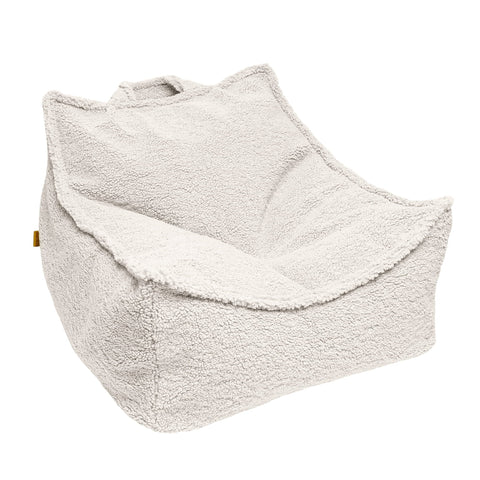 1. Cream-colored MeowBaby Bearly Sako Bag pouf with soft texture and handle, shown in a studio setting