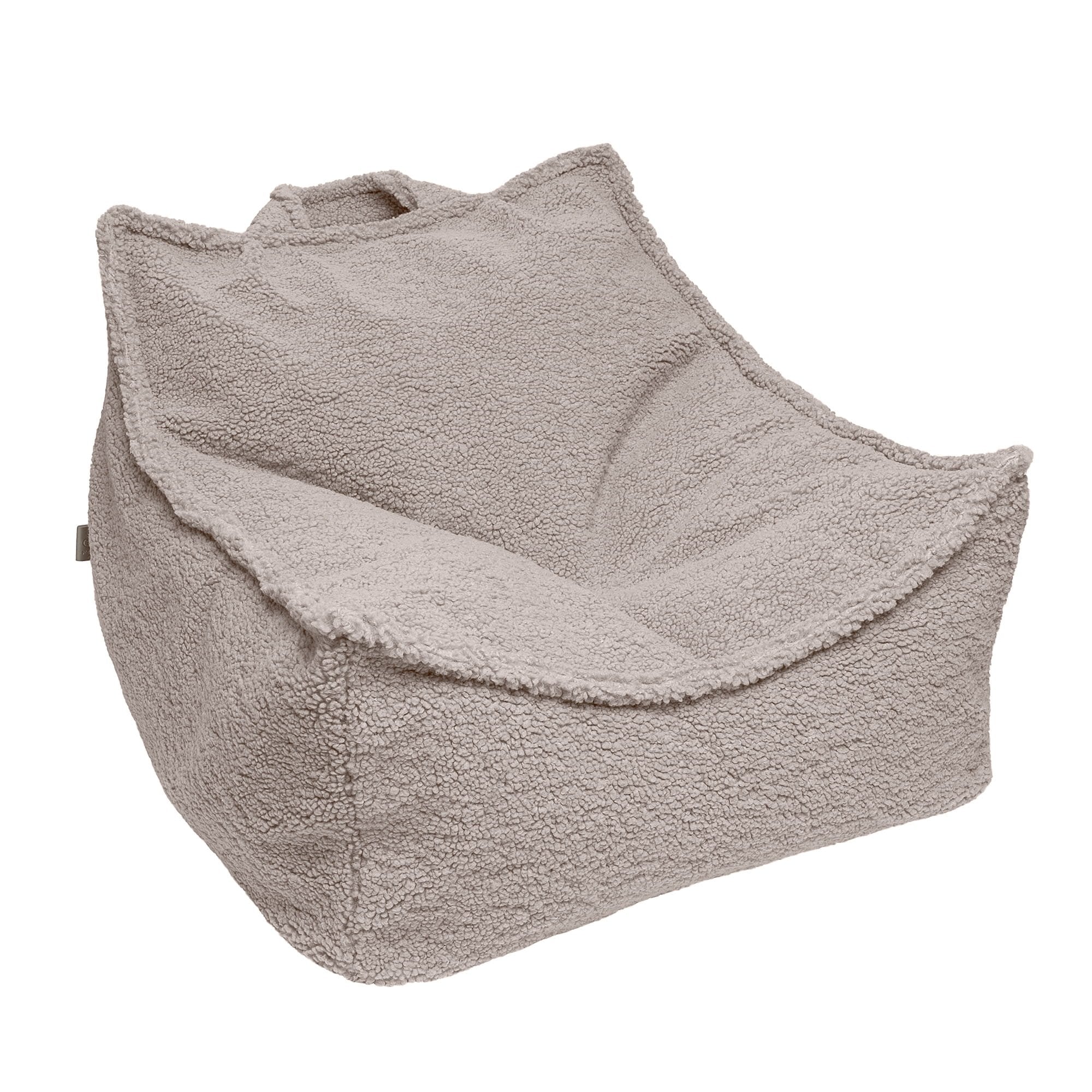 1. Grey MeowBaby Bearly Sako Bag pouf with soft textured fabric and handle, shown in a studio setting
