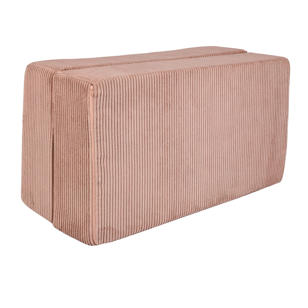 2. Side view of MeowBaby children's powder pink velvet cube sofa in folded position