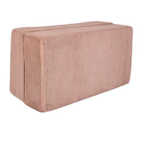 2. Side view of MeowBaby children's powder pink velvet cube sofa in folded position