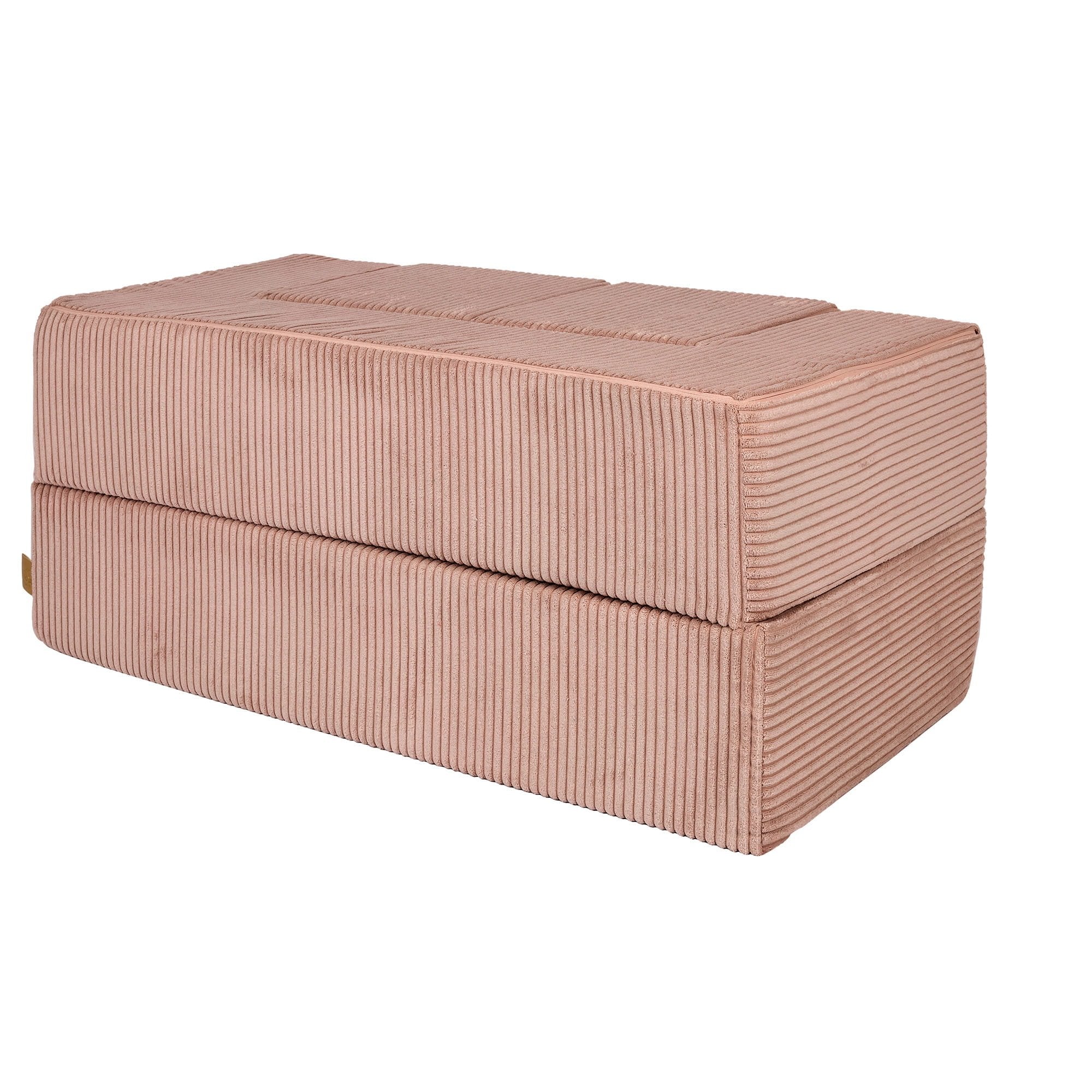 2. Angled view of MeowBaby children's powder pink velvet cube sofa in folded position