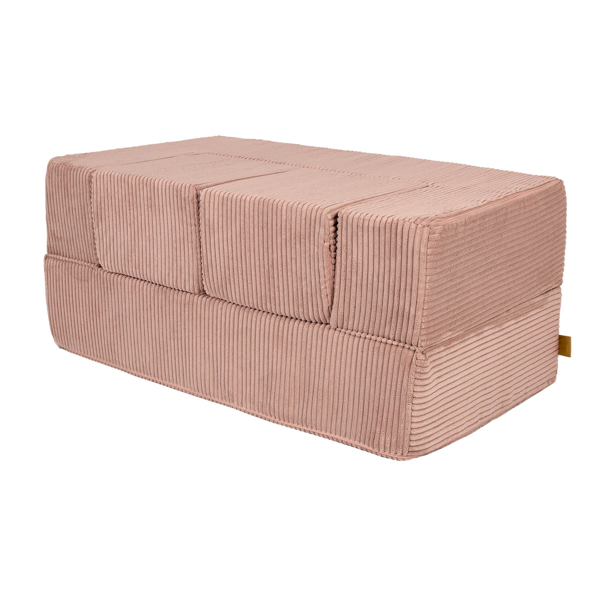 3. Back view of MeowBaby children's powder pink velvet cube sofa showing ribbed texture