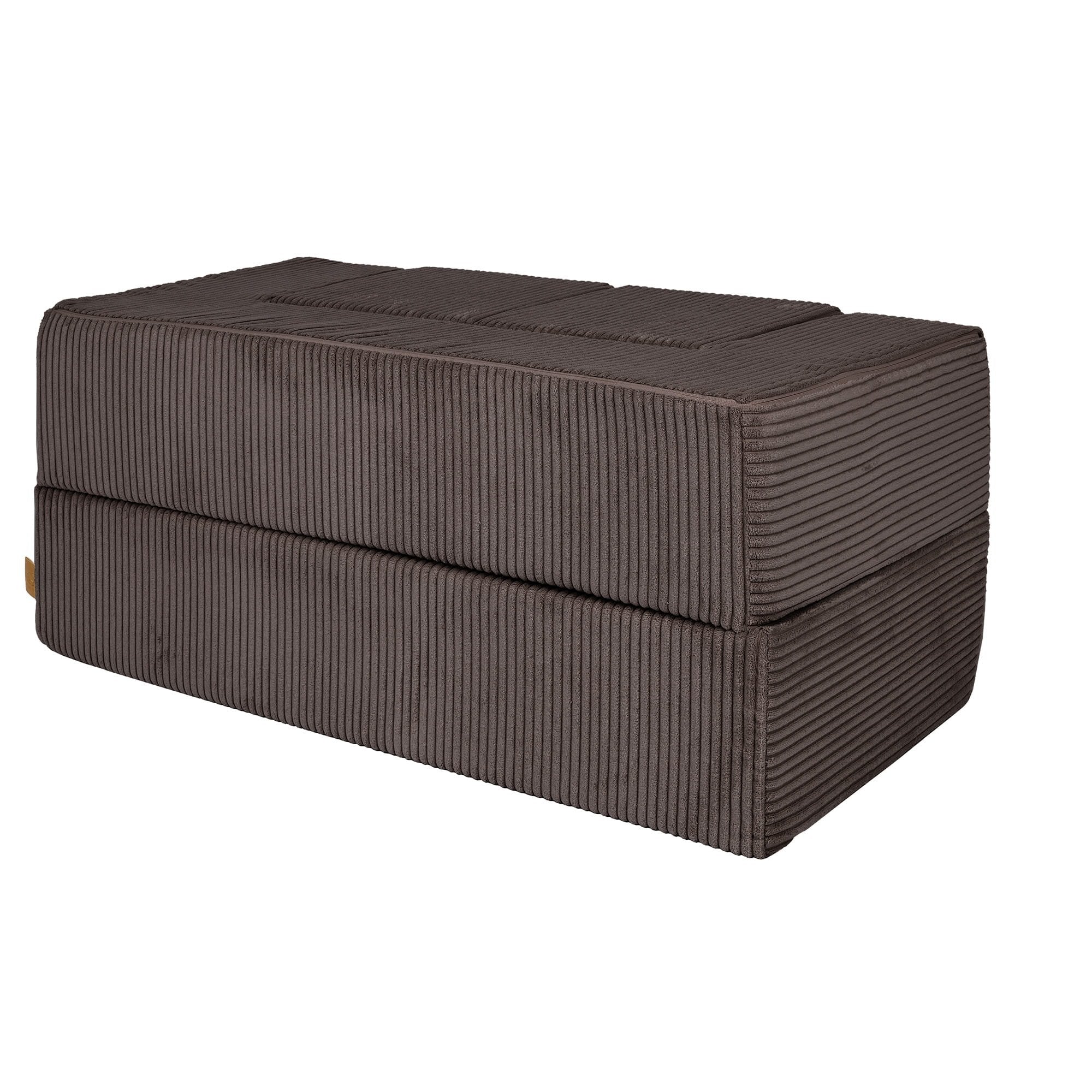 4. Angled view of MeowBaby children's brown velvet cube sofa folded on a white background