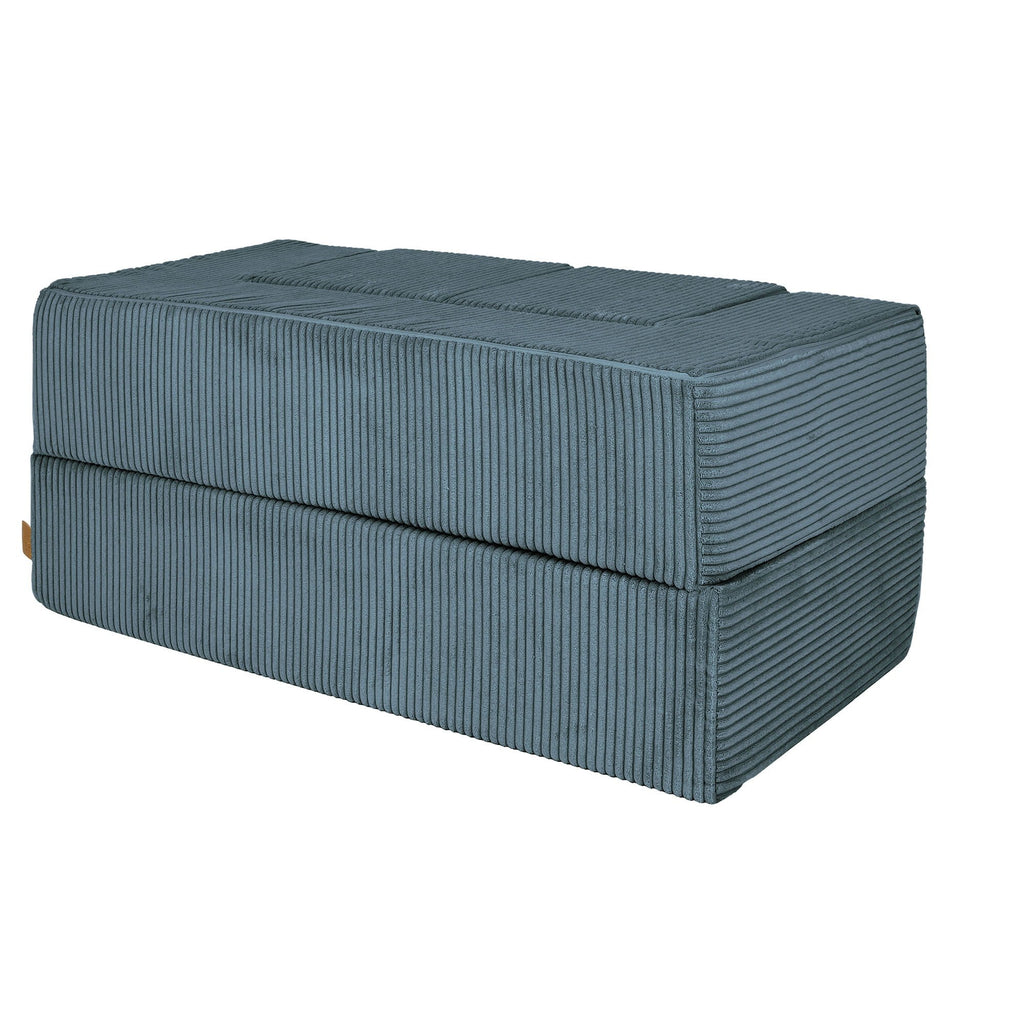 4. Side view of MeowBaby turquoise velvet sofa folded into a compact form