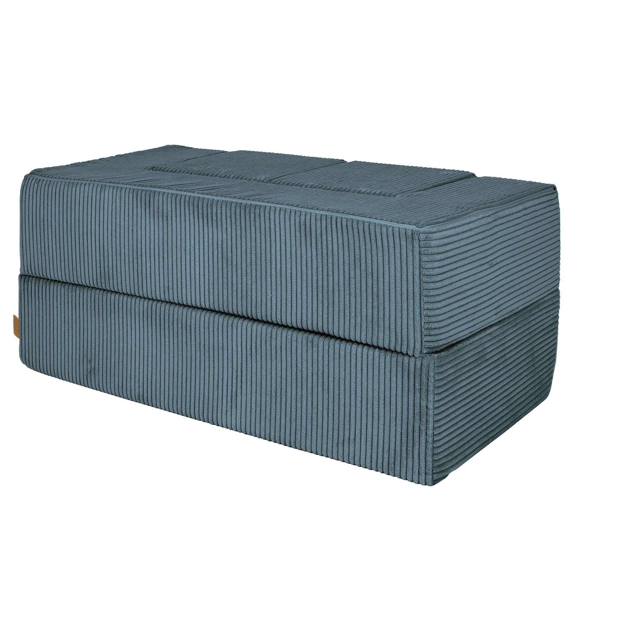 4. Side view of MeowBaby turquoise velvet sofa folded into a compact form