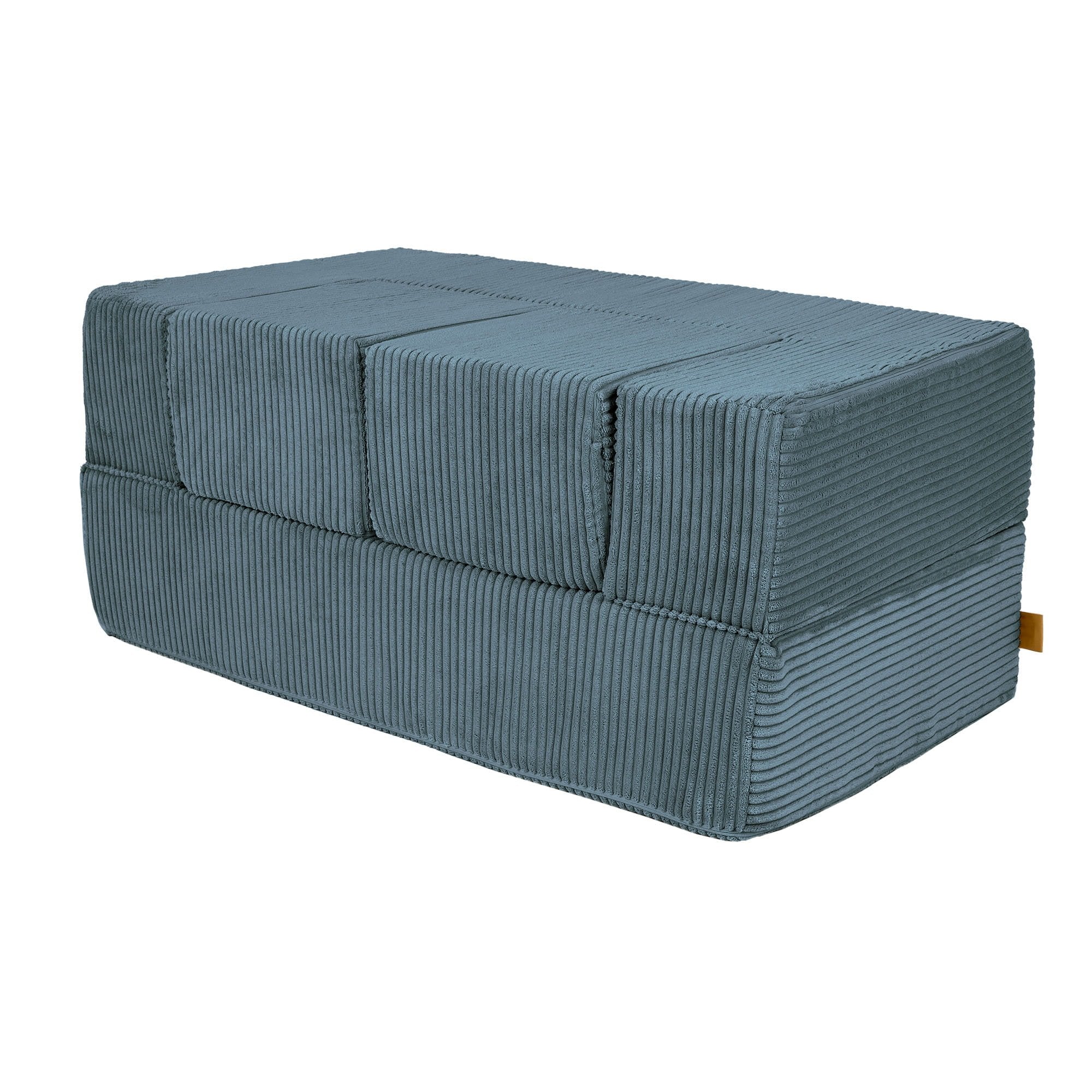 2. MeowBaby turquoise velvet cube sofa folded into a compact rectangular shape