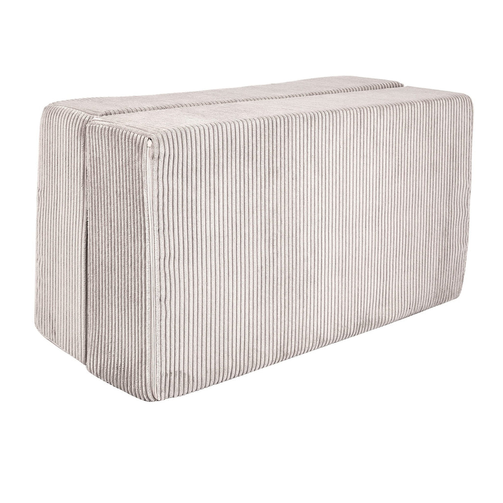 2. Side view of MeowBaby ecru velvet cube sofa showing ribbed texture
