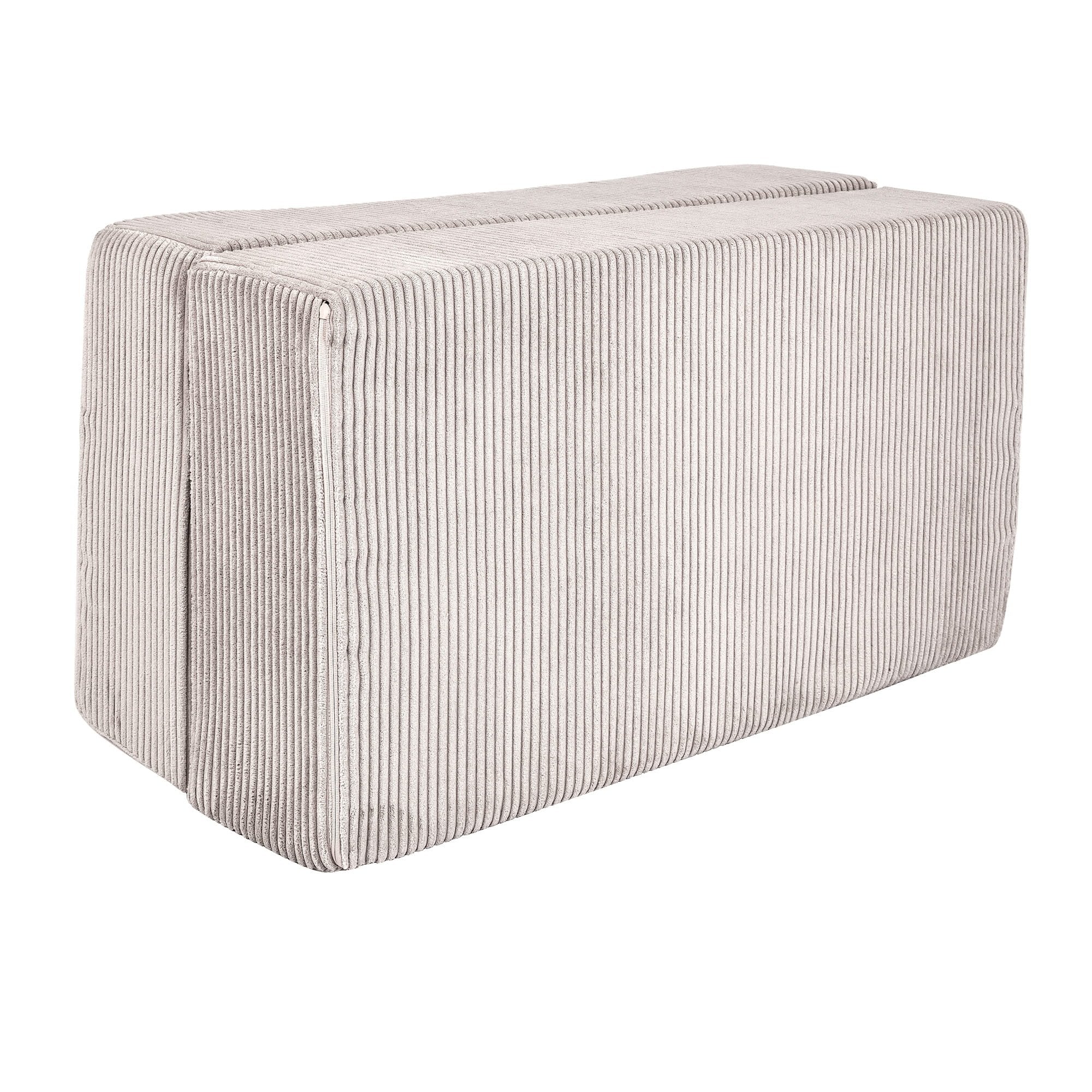 2. Side view of MeowBaby ecru velvet cube sofa showing ribbed texture
