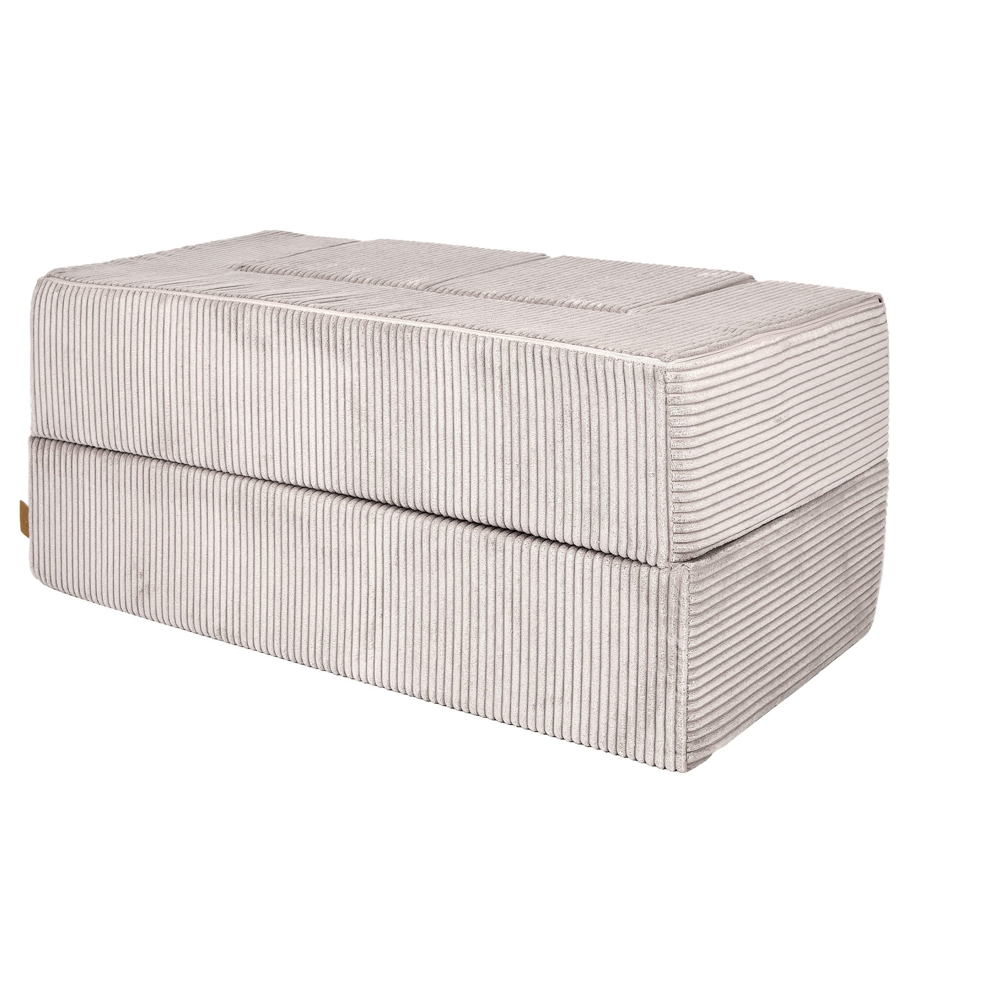 3. Angled view of folded MeowBaby ecru velvet cube sofa highlighting soft foam material
