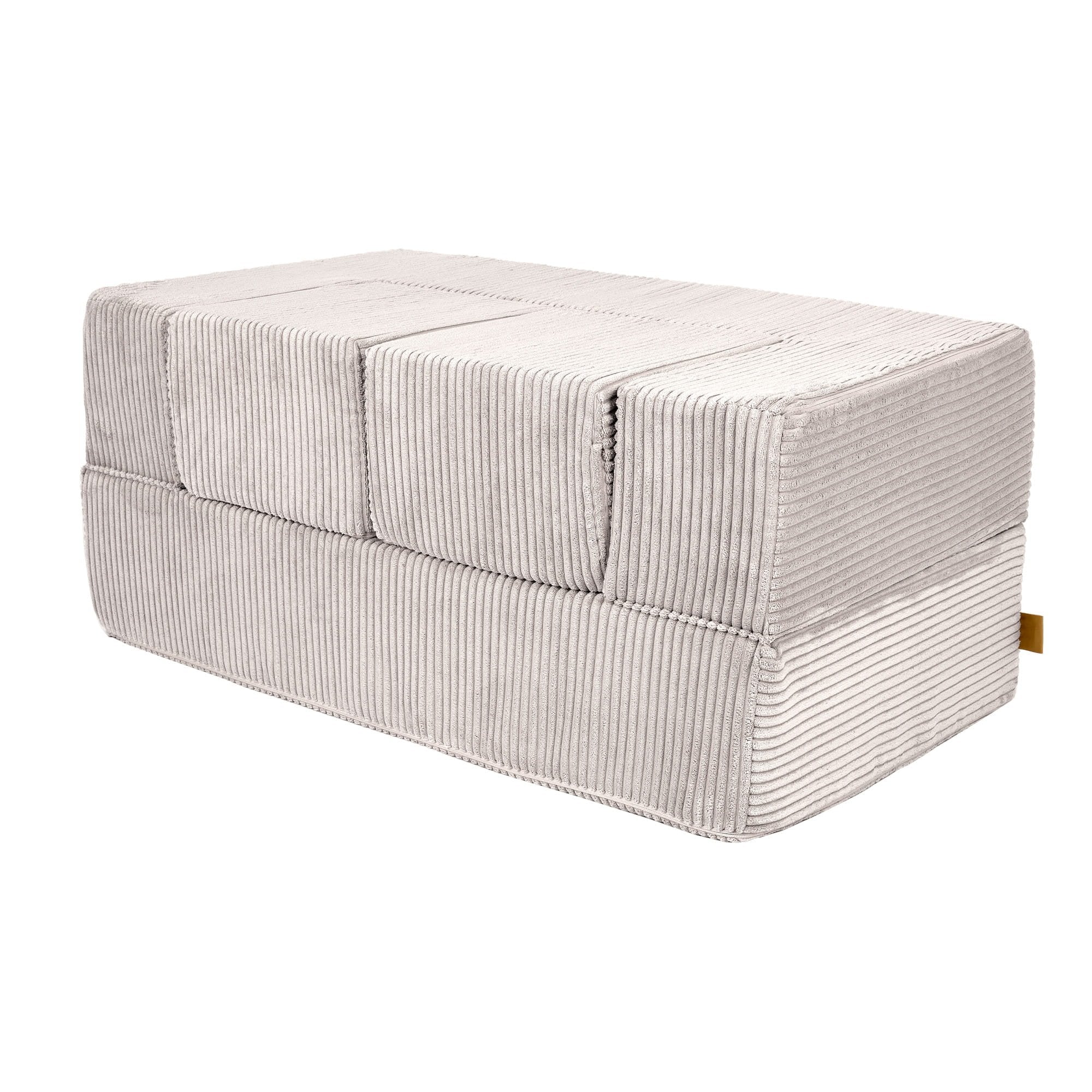 4. MeowBaby ecru velvet cube sofa in folded position with visible ribbed texture