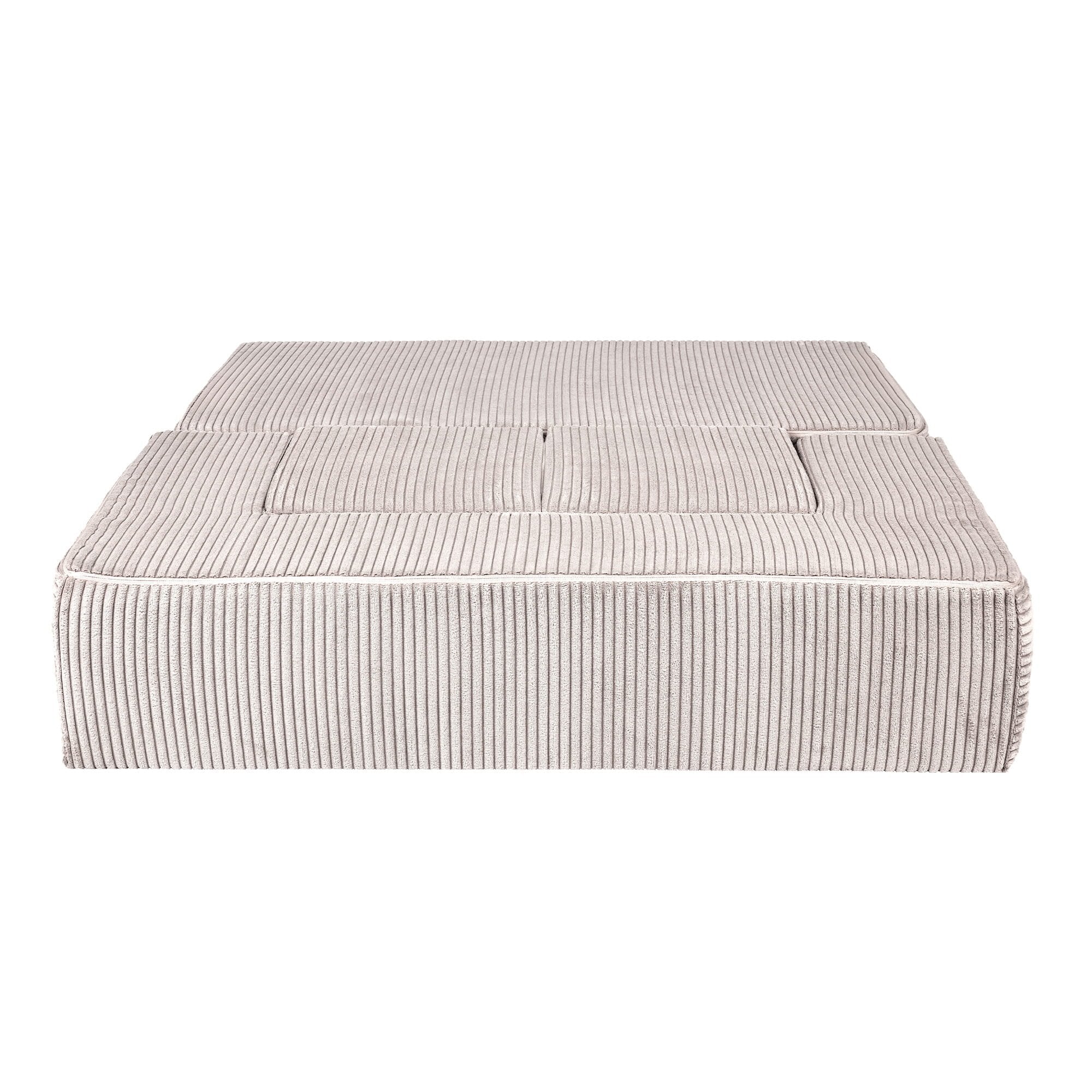 6. Top view of MeowBaby ecru velvet cube sofa in folded position