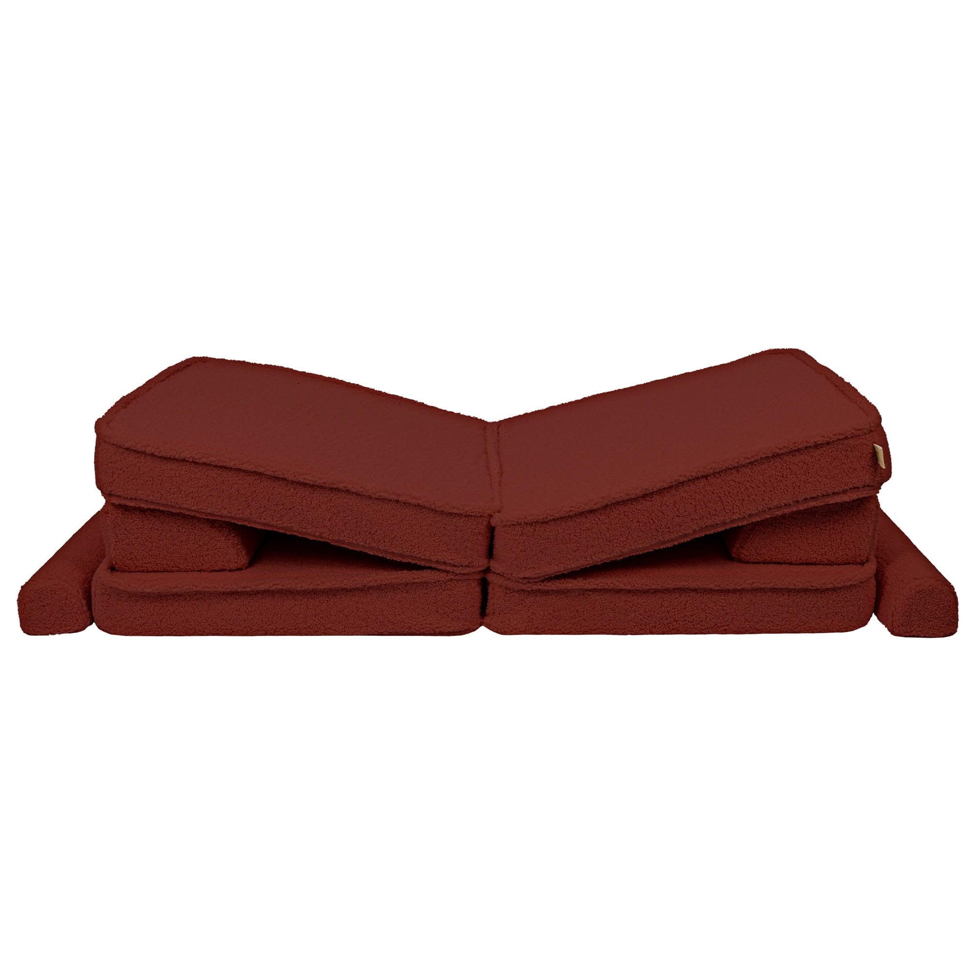 5. Brown modular sofa pieces arranged in a flat, open position, emphasizing adaptability
