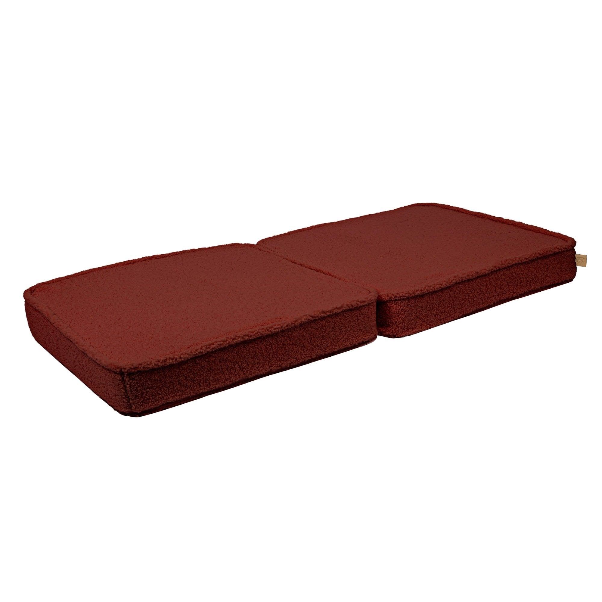 8. Two brown modular sofa cushions laid flat, highlighting soft and stable construction