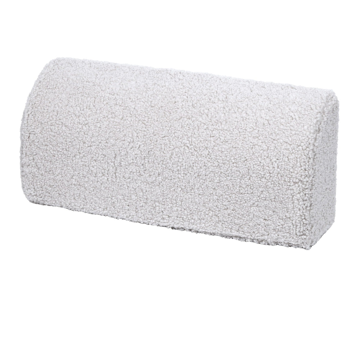 3. Close-up of a cylindrical cushion in bearly white on a white background