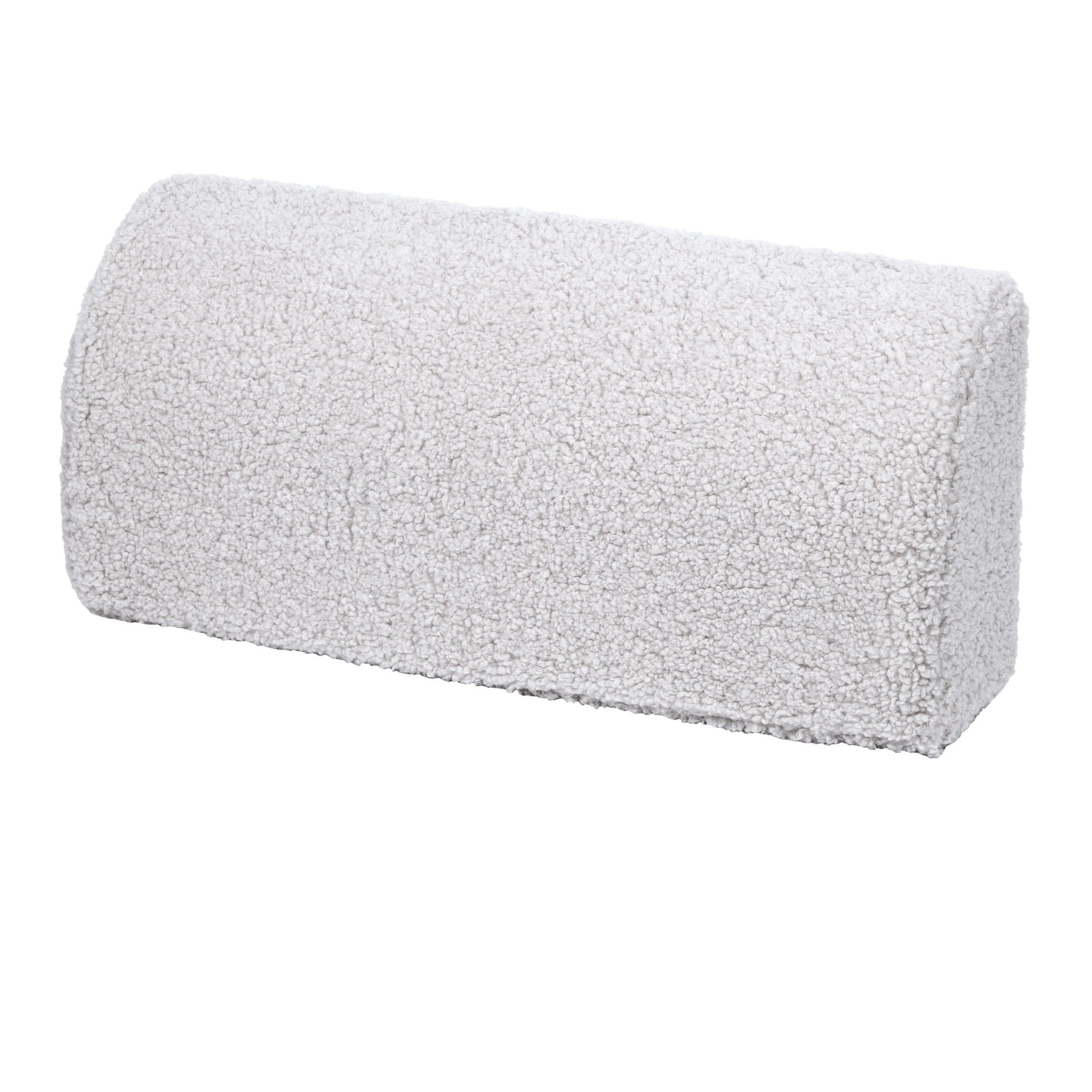 3. Close-up of a cylindrical cushion in bearly white on a white background