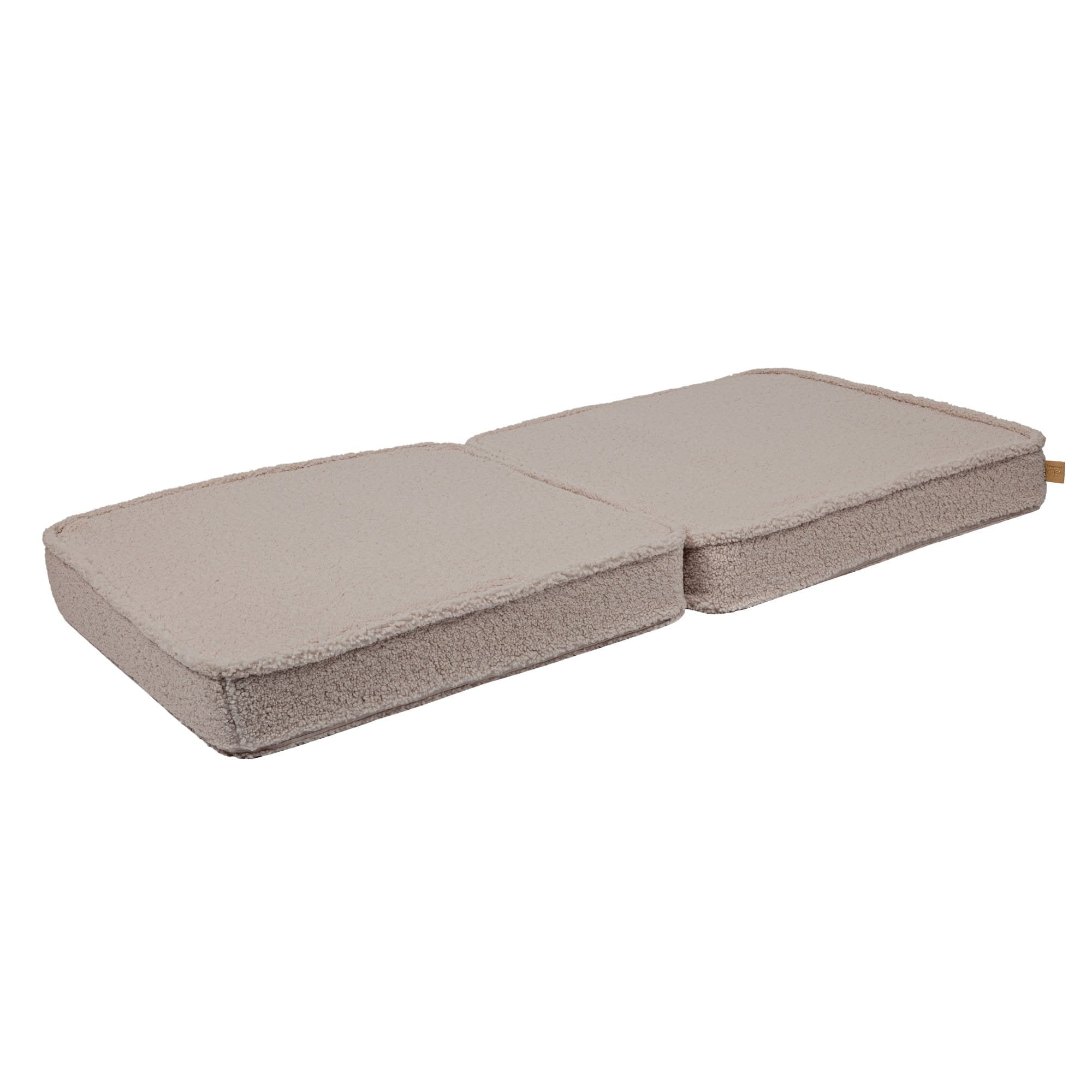4. Two light grey modular sofa cushions laid flat, highlighting texture and design