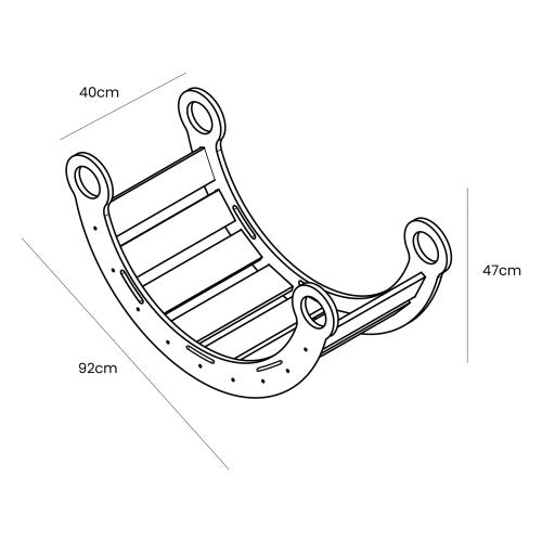 5. Size chart for white wooden dream rocker showing dimensions in centimeters
