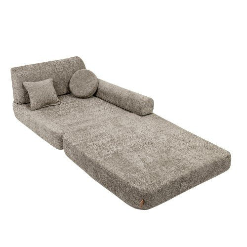 2. Modular sofa for kids with extended layout, tan beige boucle fabric, studio view
