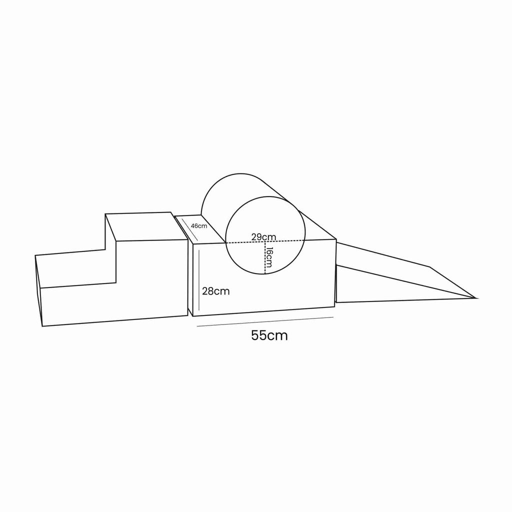 5. Size chart for MeowBaby Bearly Shape Set showing dimensions of each element in centimeters