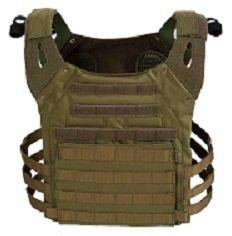 1. Galvi Linda military green plate carrier with MOLLE panels, front view in studio