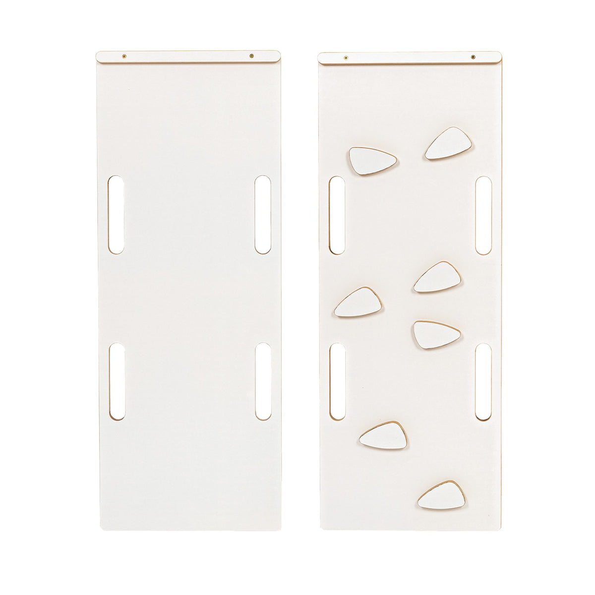 4. Flat lay of white wooden slide and ladder panels with cut-out handles