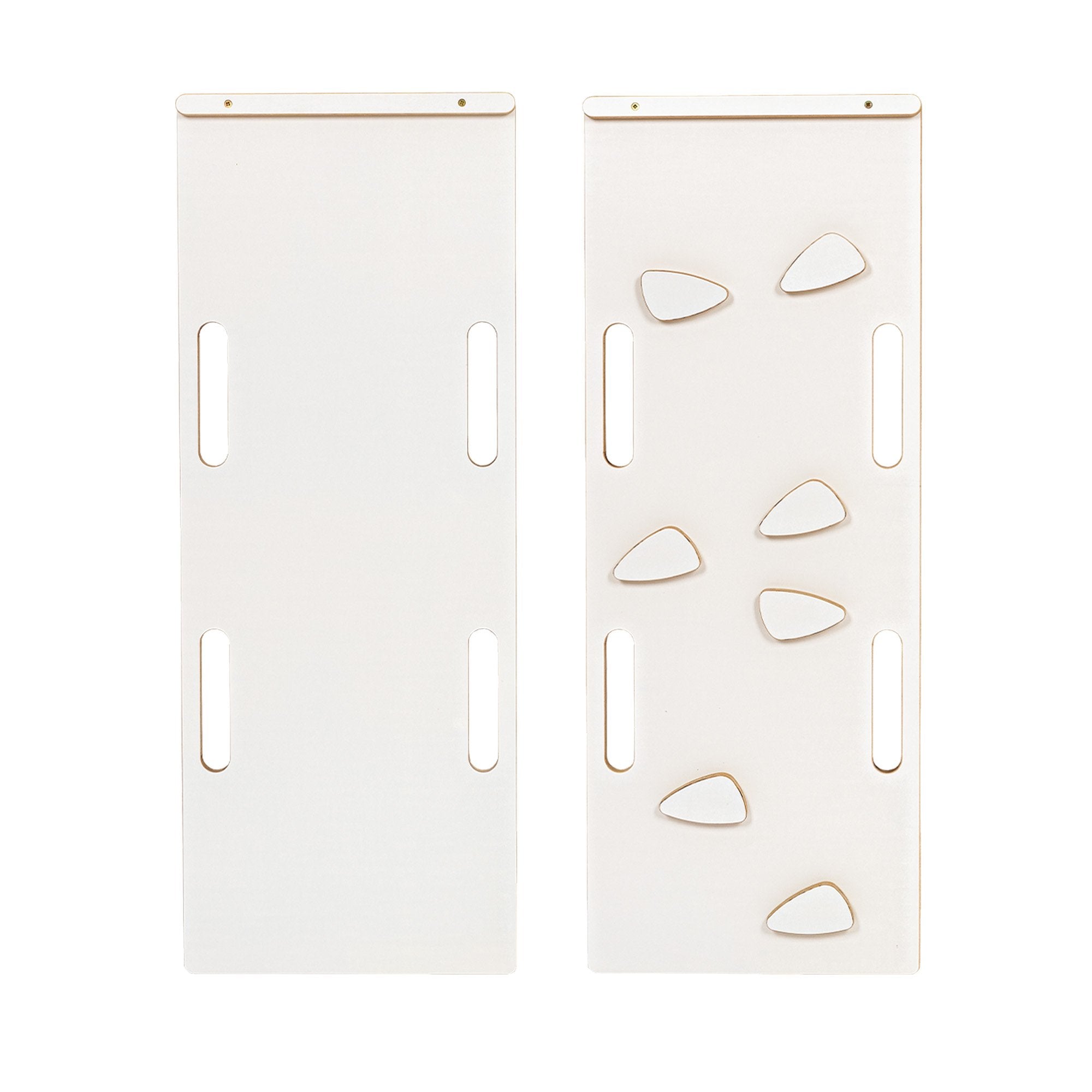 4. Flat lay of white wooden slide and ladder panels with cut-out handles