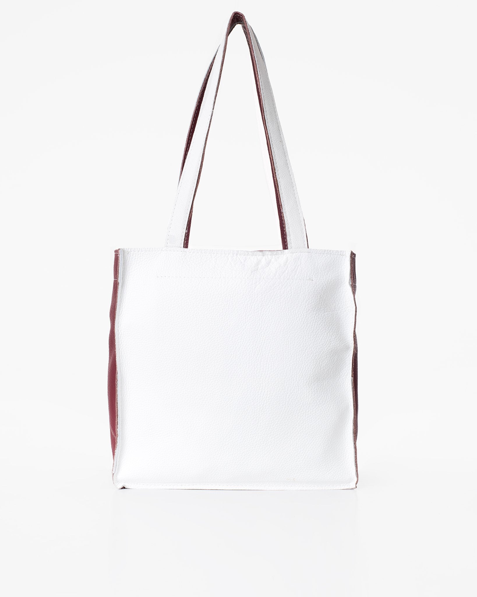 2. Trendbag Folk 2 white leather tote bag displayed in studio, back view