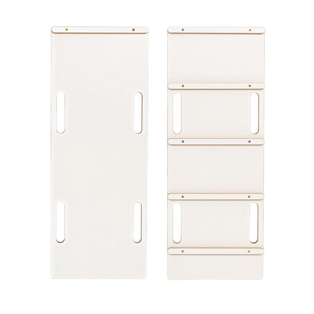 4. Flat lay of white wooden slide and ladder panels with slats