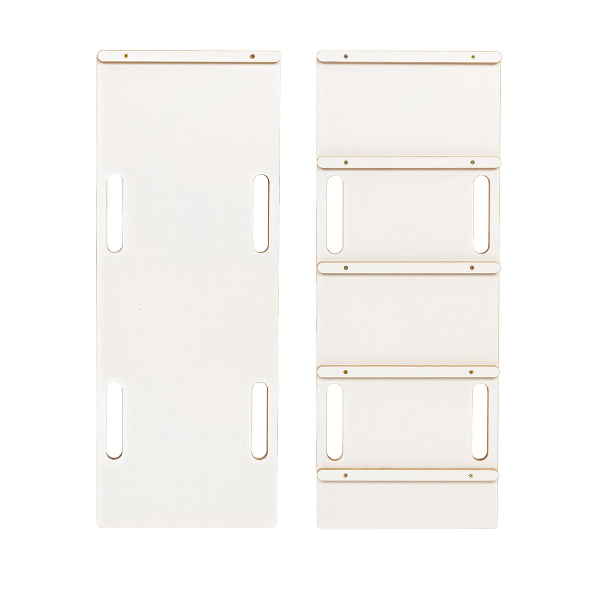 4. Flat lay of white wooden slide and ladder panels with slats