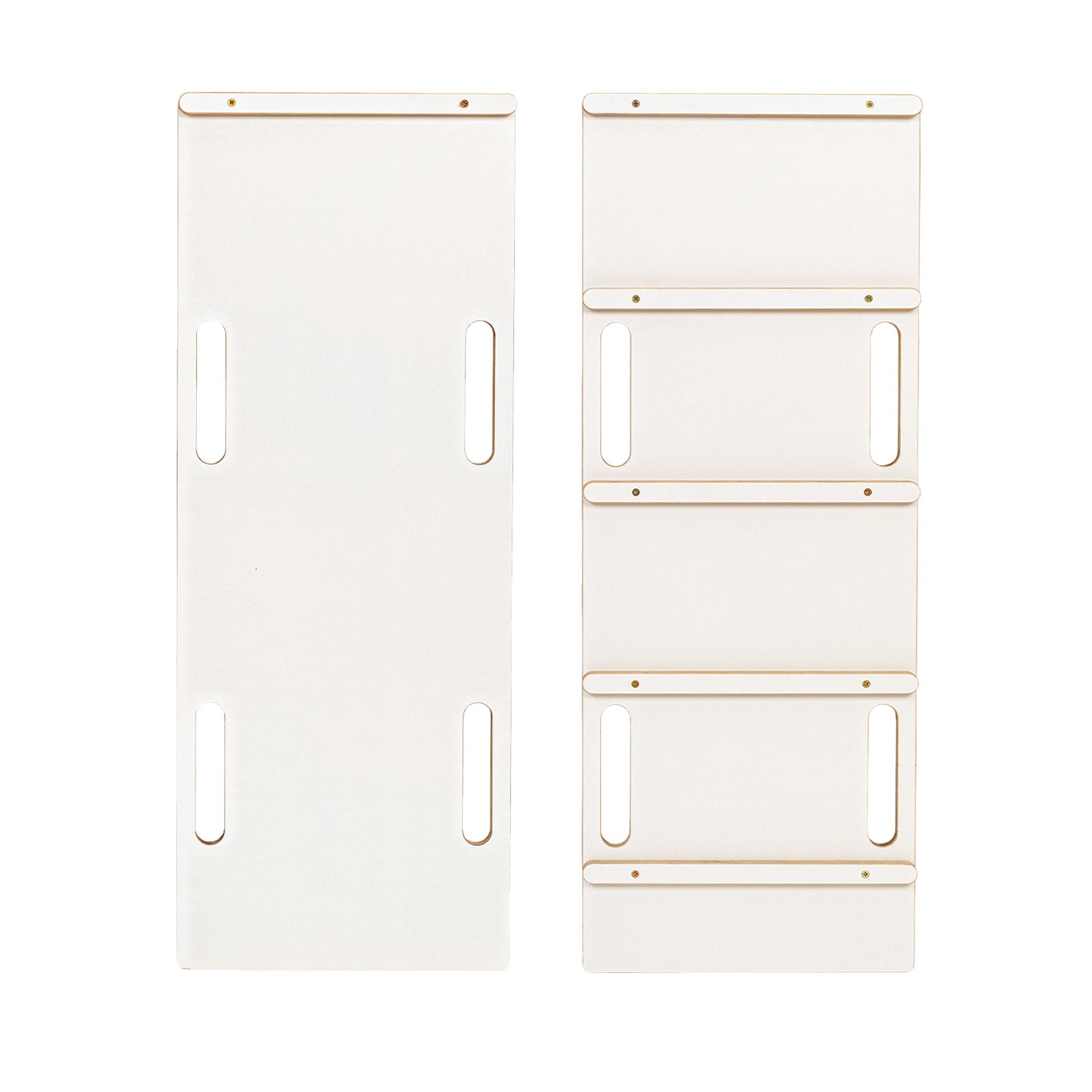 4. Flat lay of white wooden slide and ladder panels with slats