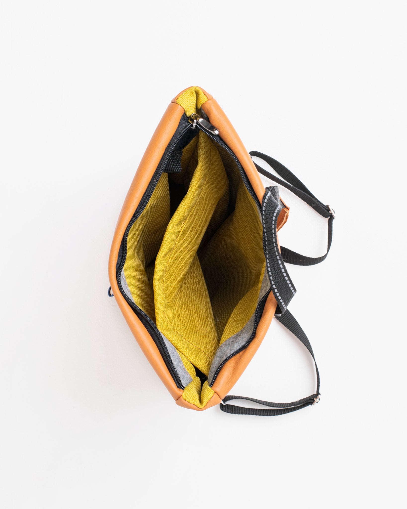 5. Top view of Trendbag Barbara Leather Backpack in Calvados, highlighting spacious interior compartments