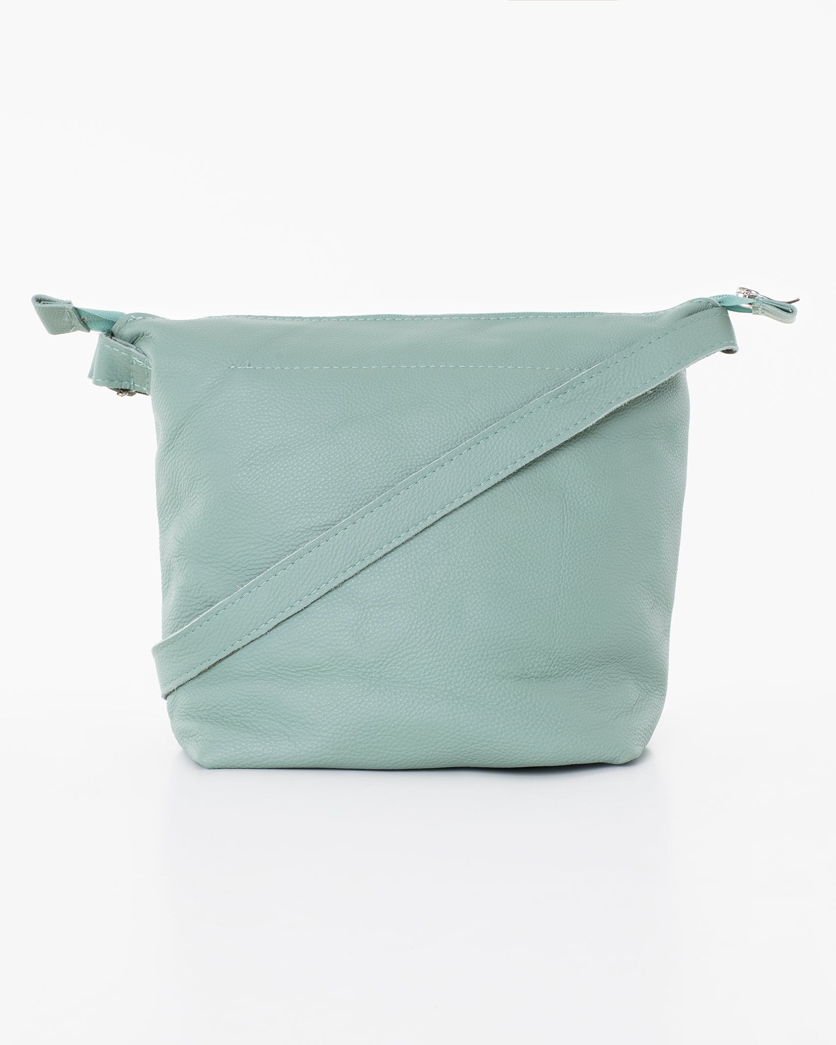2. Trendbag Suvi XS shoulder bag in Sea Blue, back view, eco-friendly leather material, adjustable strap, studio setting