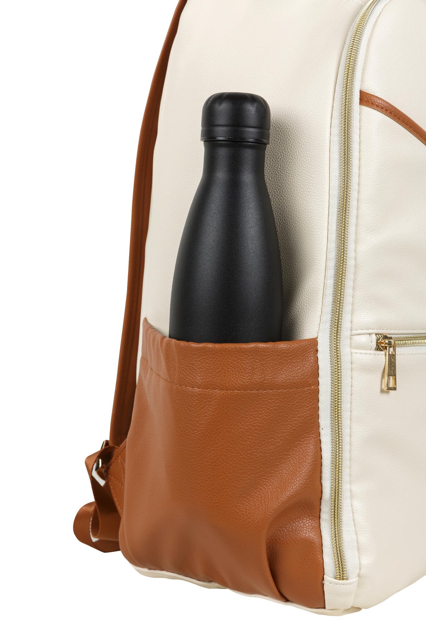 13. Close-up of YKK zippers on Ally Scandic Cappuccino Diaper Backpack, emphasizing quality