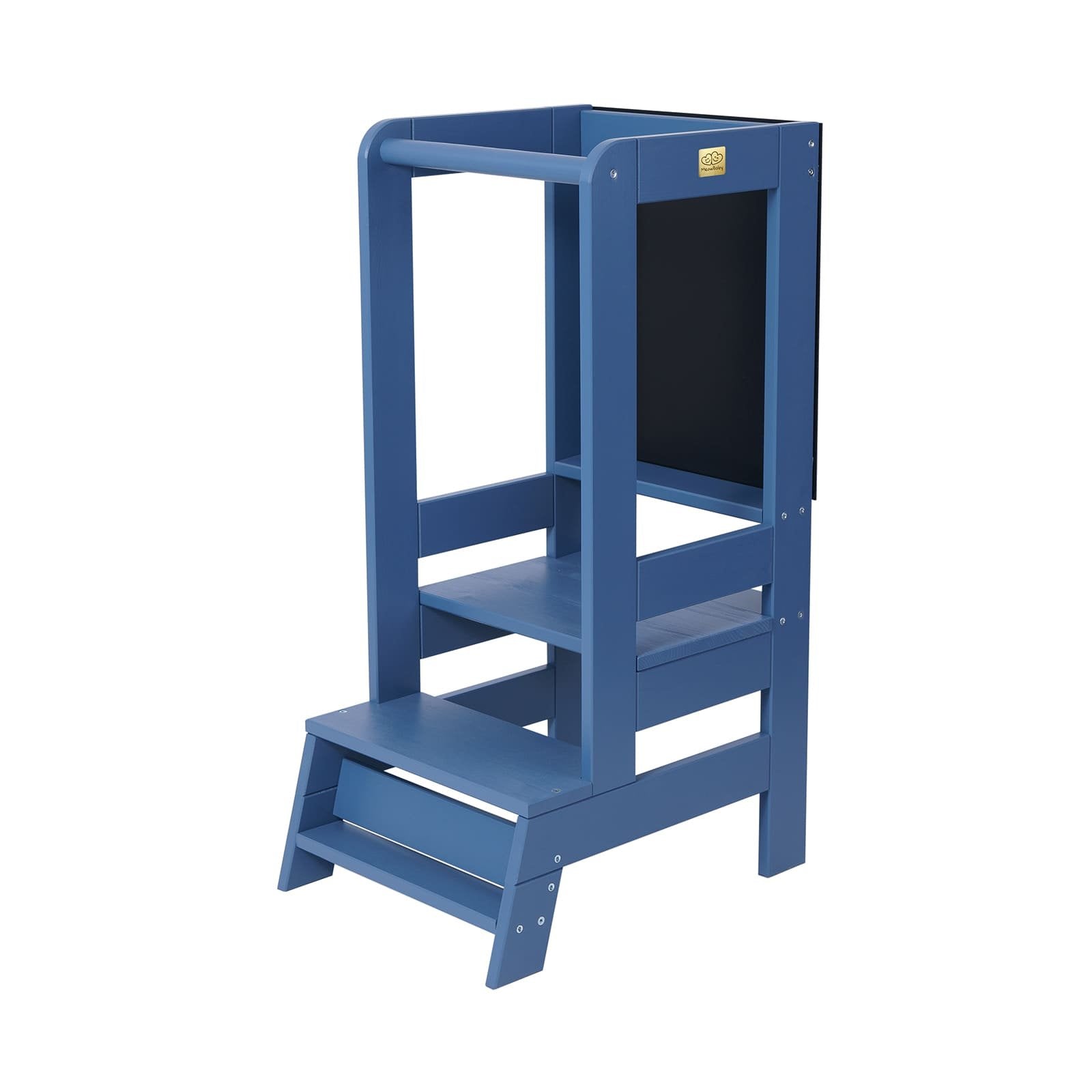 2. Blue MeowBaby wooden kitchen helper for children with adjustable platform in studio setting
