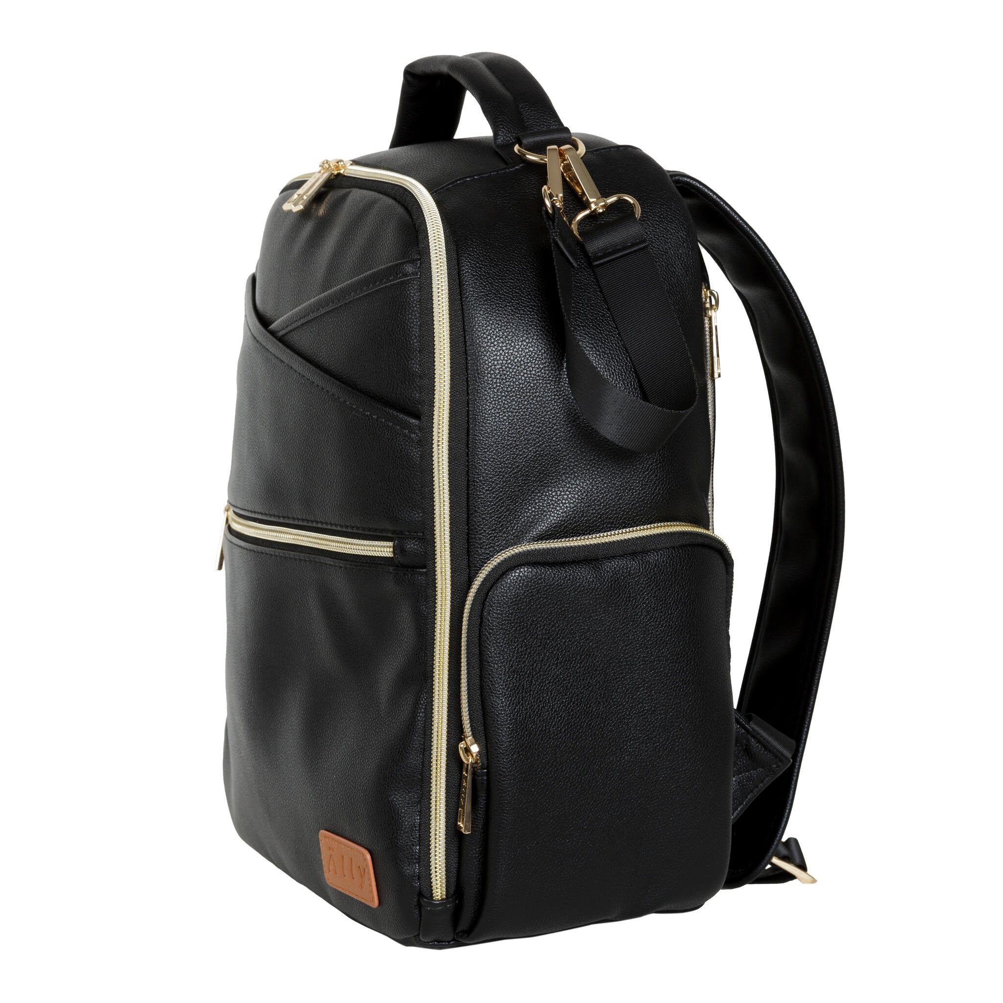 9. Side view of Ally Scandic Espresso Diaper Backpack in studio, highlighting sleek design
