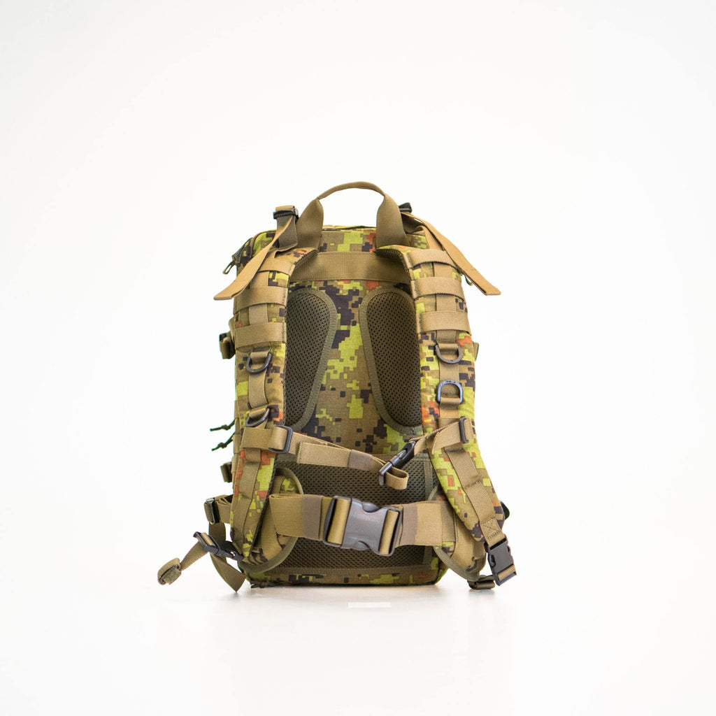 2. Back view of Galvi Linda Backpack 019 in camo pattern, highlighting padded back and ergonomic shoulder straps