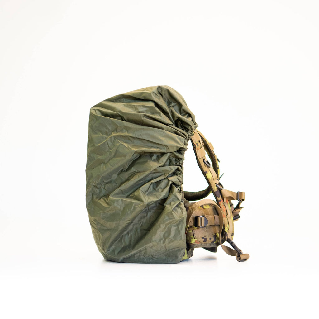 4. Galvi Linda Backpack 019 with green rain cover, side view showing protective feature
