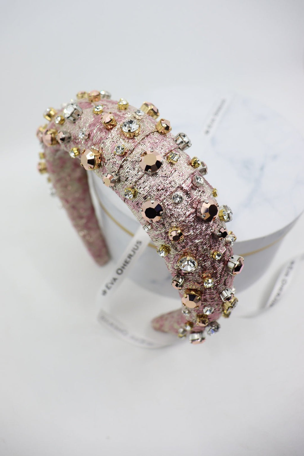 3. Studio shot of high headband Abby with Swarovski and Preciosa crystals on display