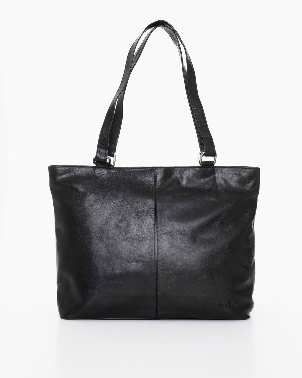 1. Nabo black leather shoulder bag NK2028 shown in studio, front view highlighting elegant design and genuine leather material