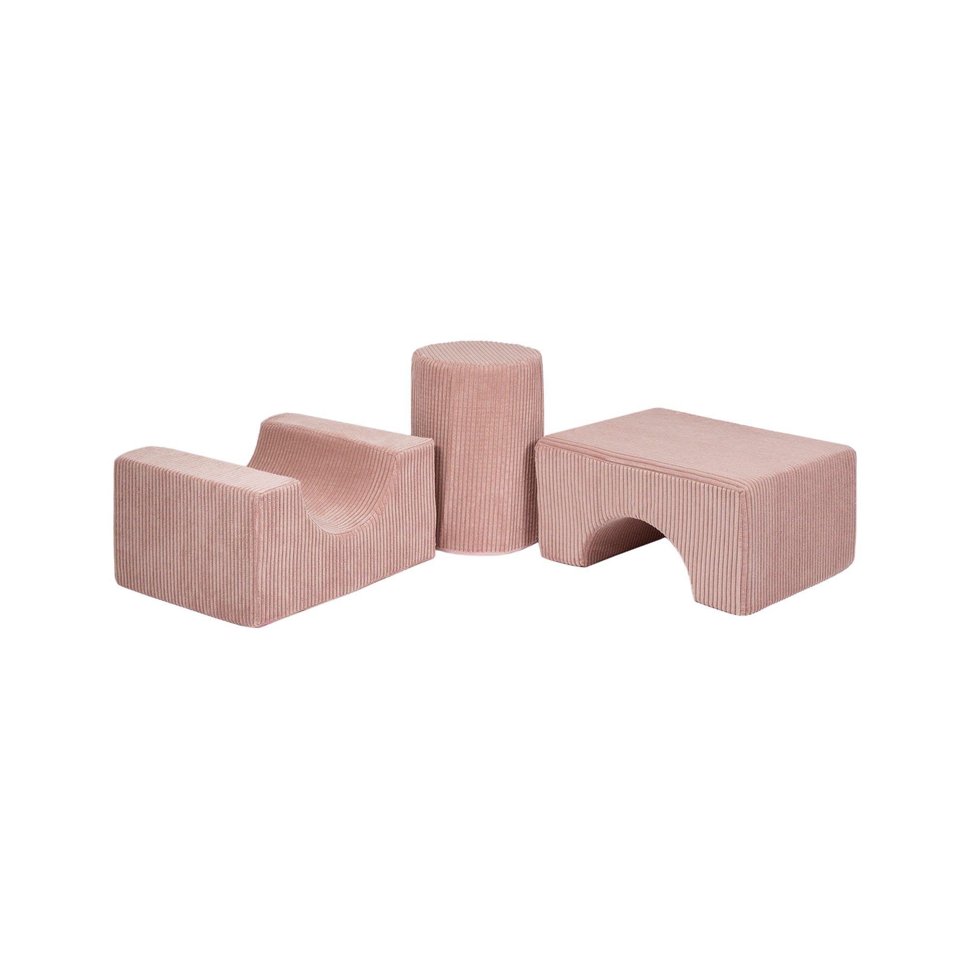 2. Powder pink velvet corduroy shape set with three elements arranged in a triangle