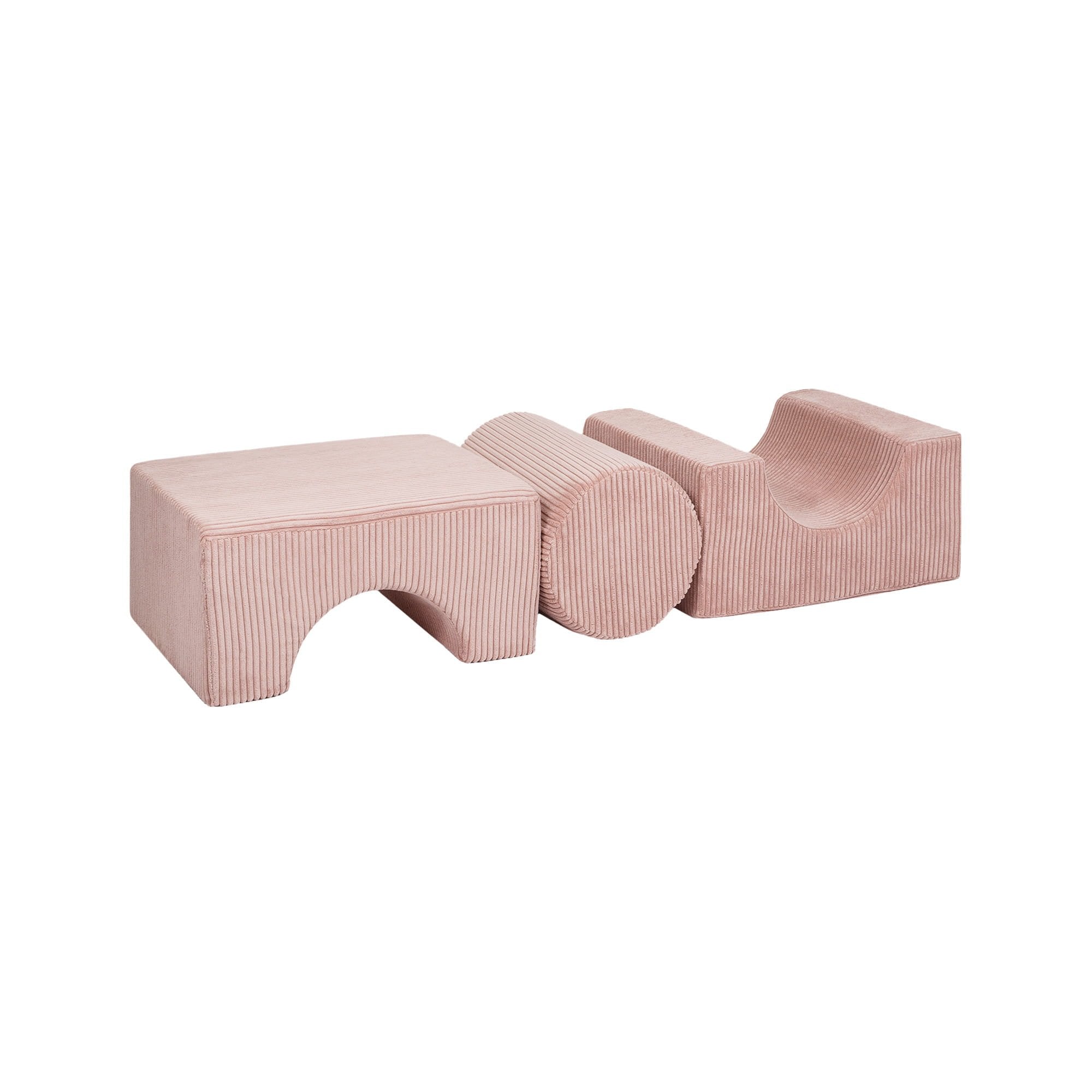2. Powder pink velvet corduroy shape set with three elements arranged in a line