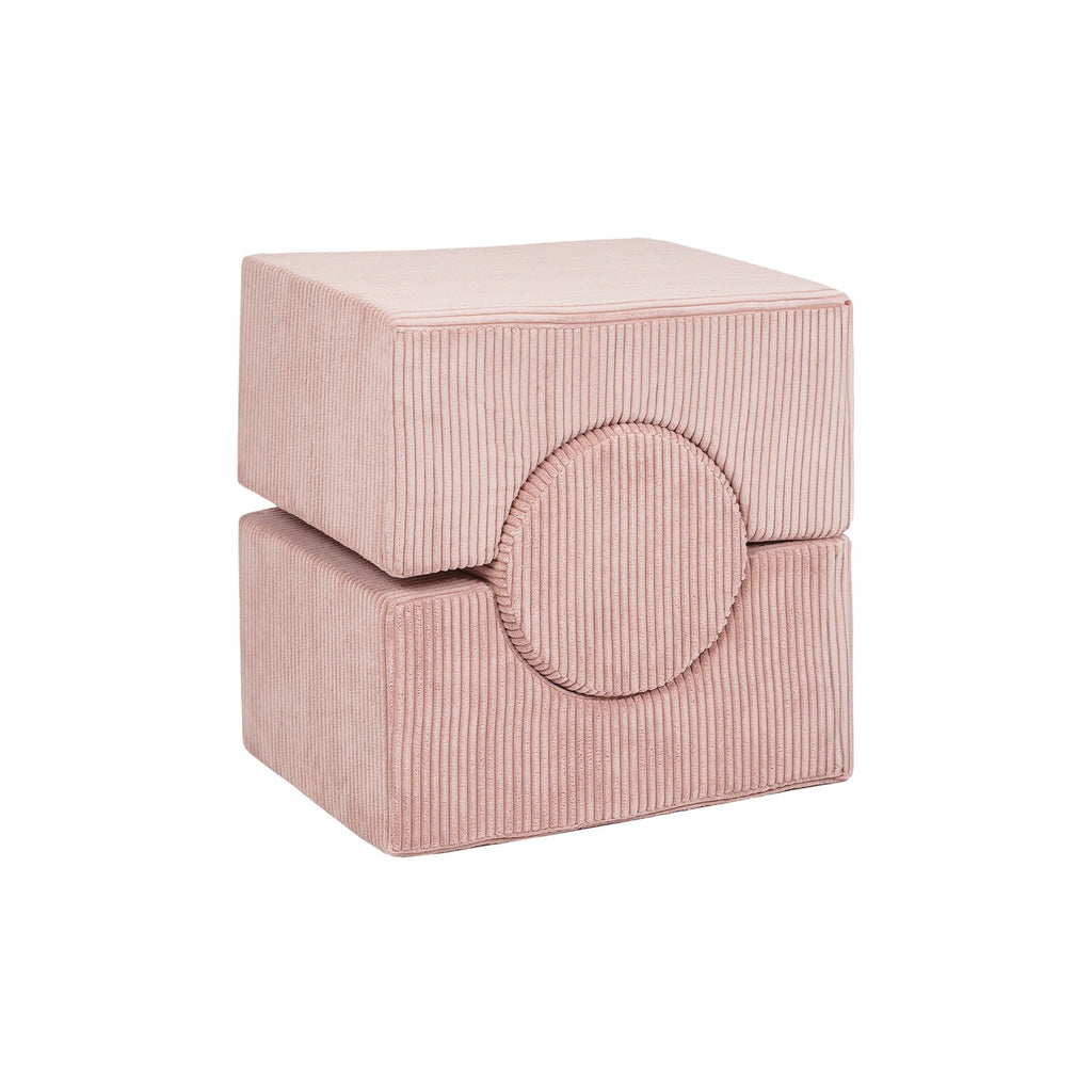 2. Stacked powder pink velvet corduroy shape set with circular and square elements